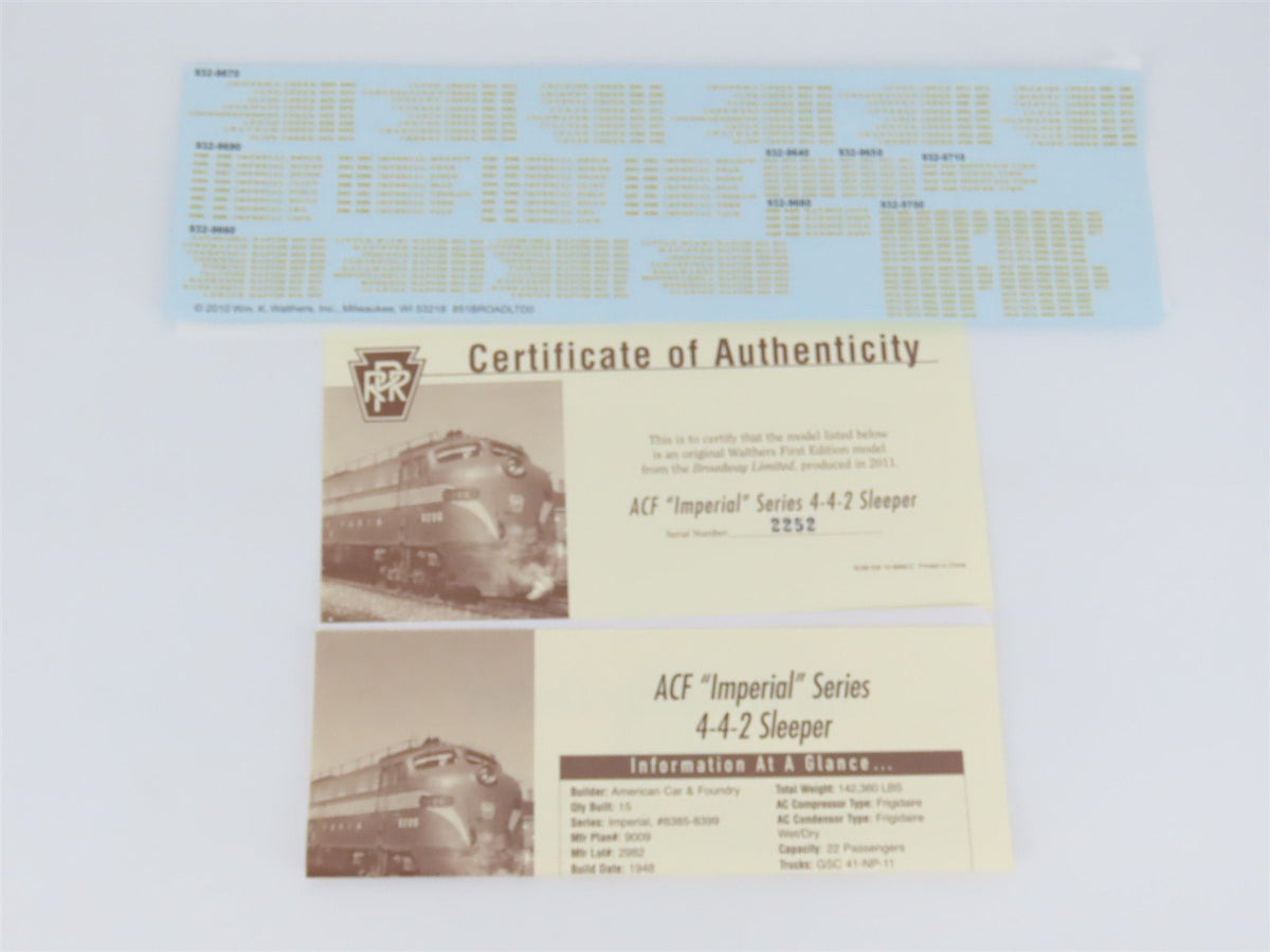 HO Walthers 932-9690 PRR 1953-Era Broadway Limited ACF 4-4-2 Sleeper Passenger