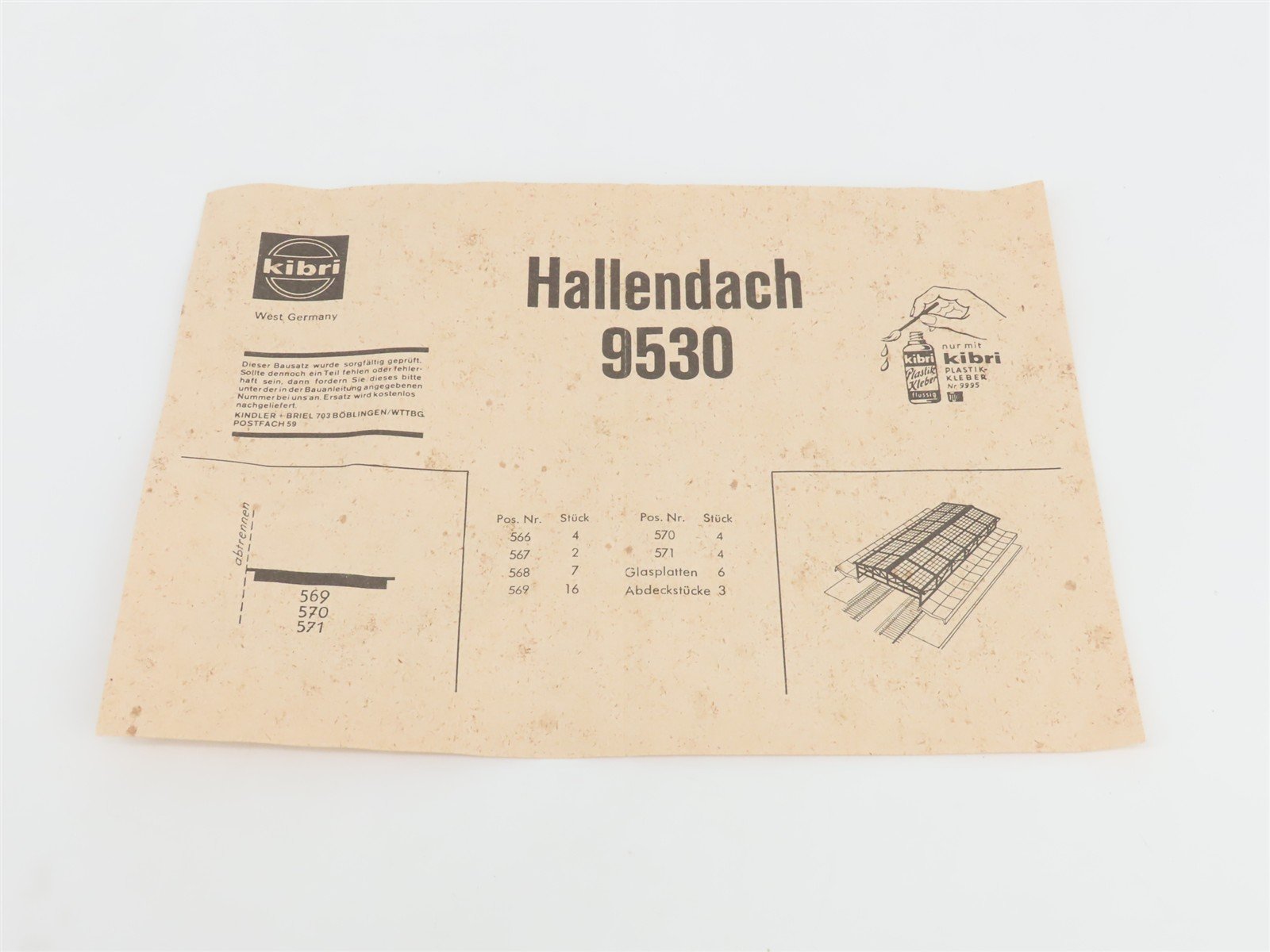 HO 1/87 Scale Kibri Kit 9530 Train Station Platform w/ Canopy