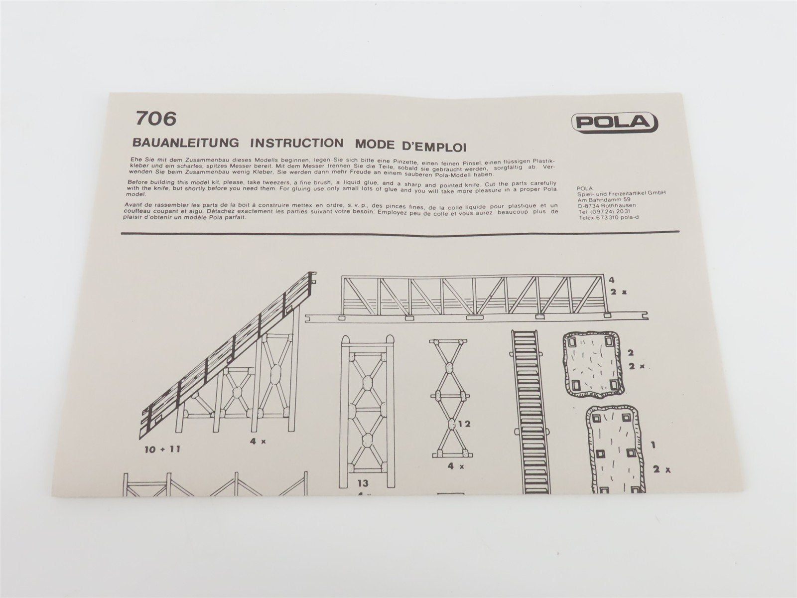 HO 1/87 Scale POLA Plastic Kit 706 Pedestrian Bridge