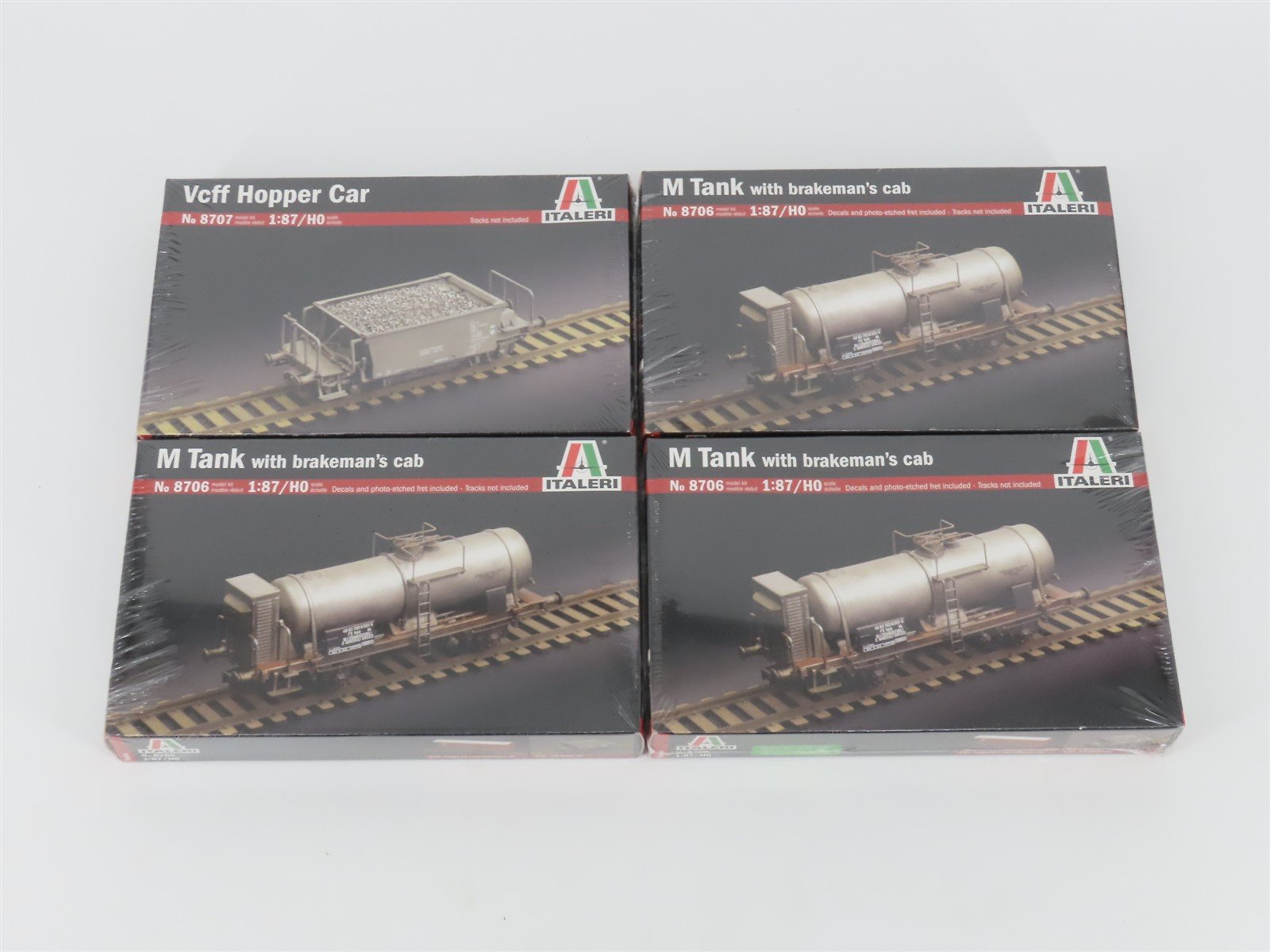 LOT of 4 HO Italeri Kits 8706 & 8707 Undecorated Tank Car & Hopper - SEALED