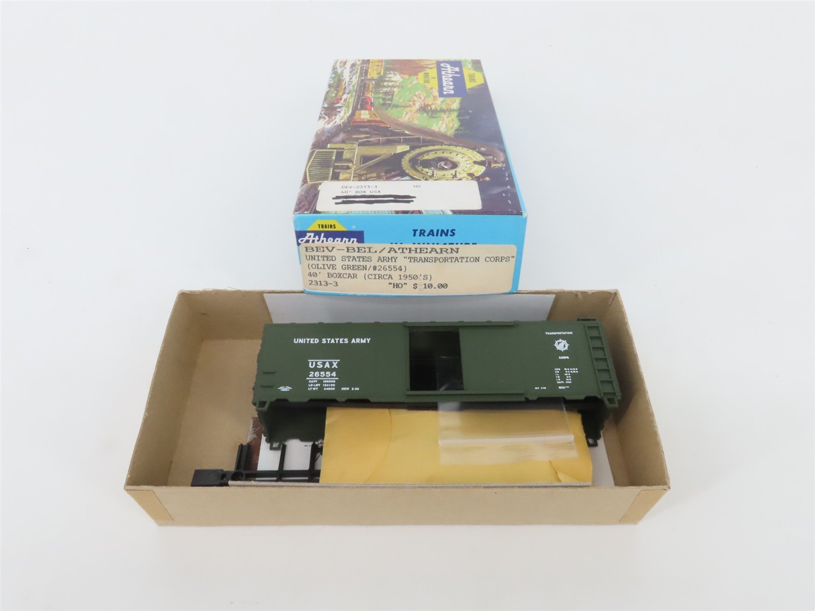 HO Scale Athearn Bev-Bel Kit 2313-3 USAX US Army 1950's Era 40' Box Car #26554