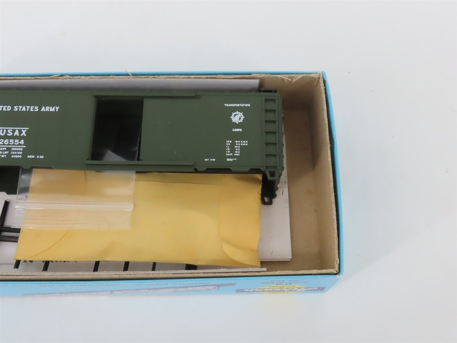 HO Scale Athearn Bev-Bel Kit 2313-3 USAX US Army 1950's Era 40' Box Car #26554