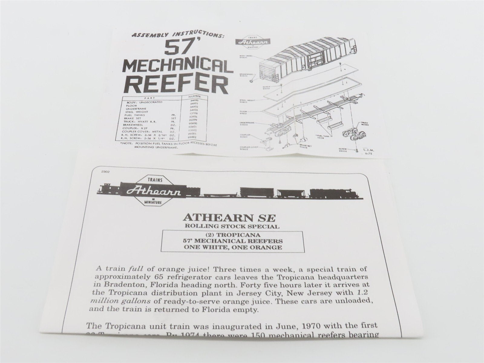 HO Scale Athearn SE Kit 2302 TPIX Tropicana 57' Mech Reefers 2-Pack