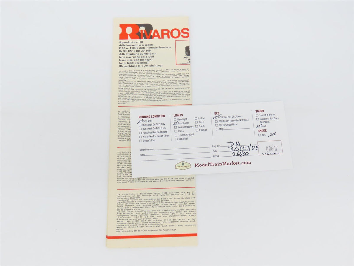 HO Scale Rivarossi 13471 Purssian P10 2-8-2 Steam Locomotive