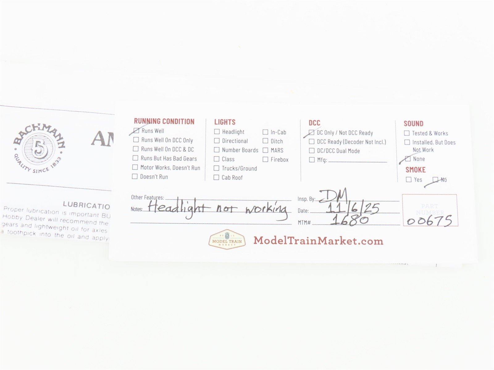 HO Scale Bachmann 51101 UPRR Union Pacific 4-4-0 American Steam #119