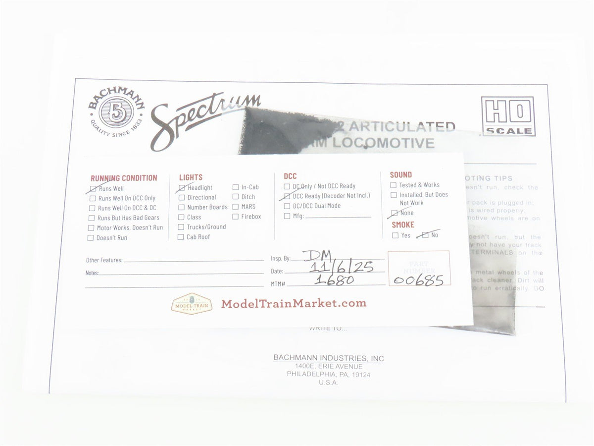 HO Bachmann Spectrum 82603 C&amp;O 2-6-6-2 Articulated H5 Steam #1522 - Weathered