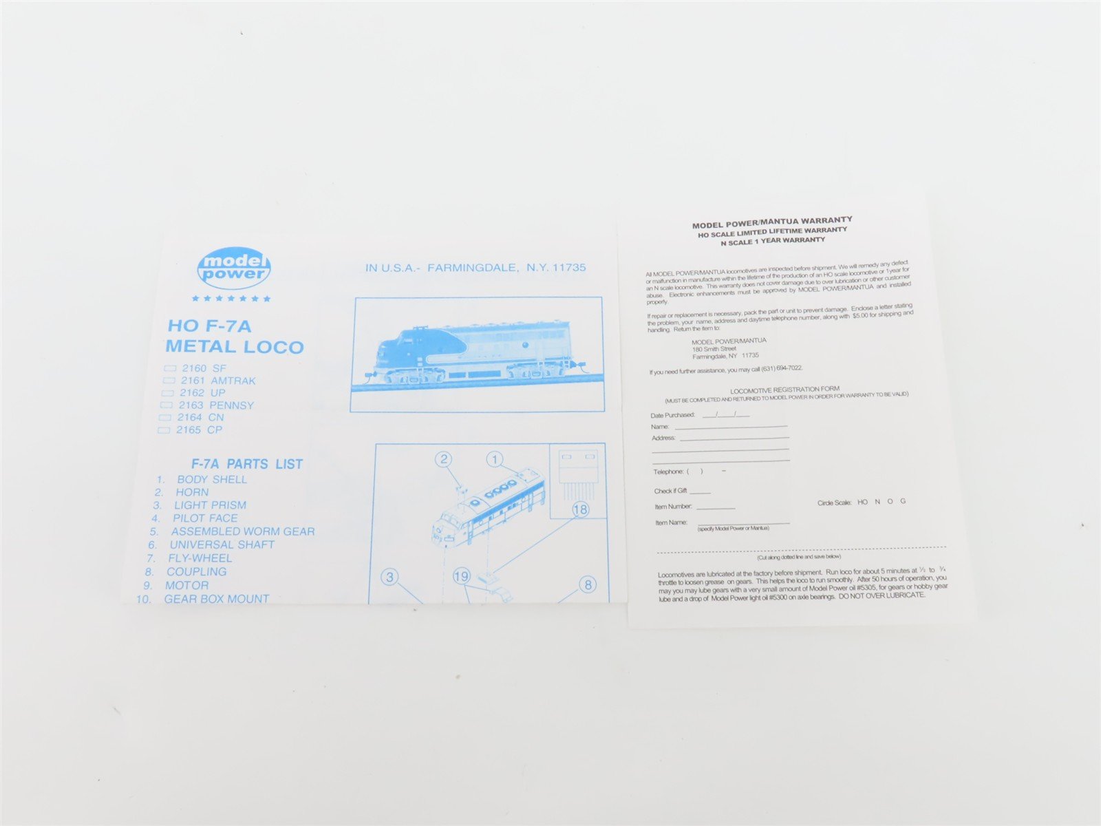 HO Scale Model Power 2163 PRR Pennsylvania Metal F7A Diesel Locomotive #9786