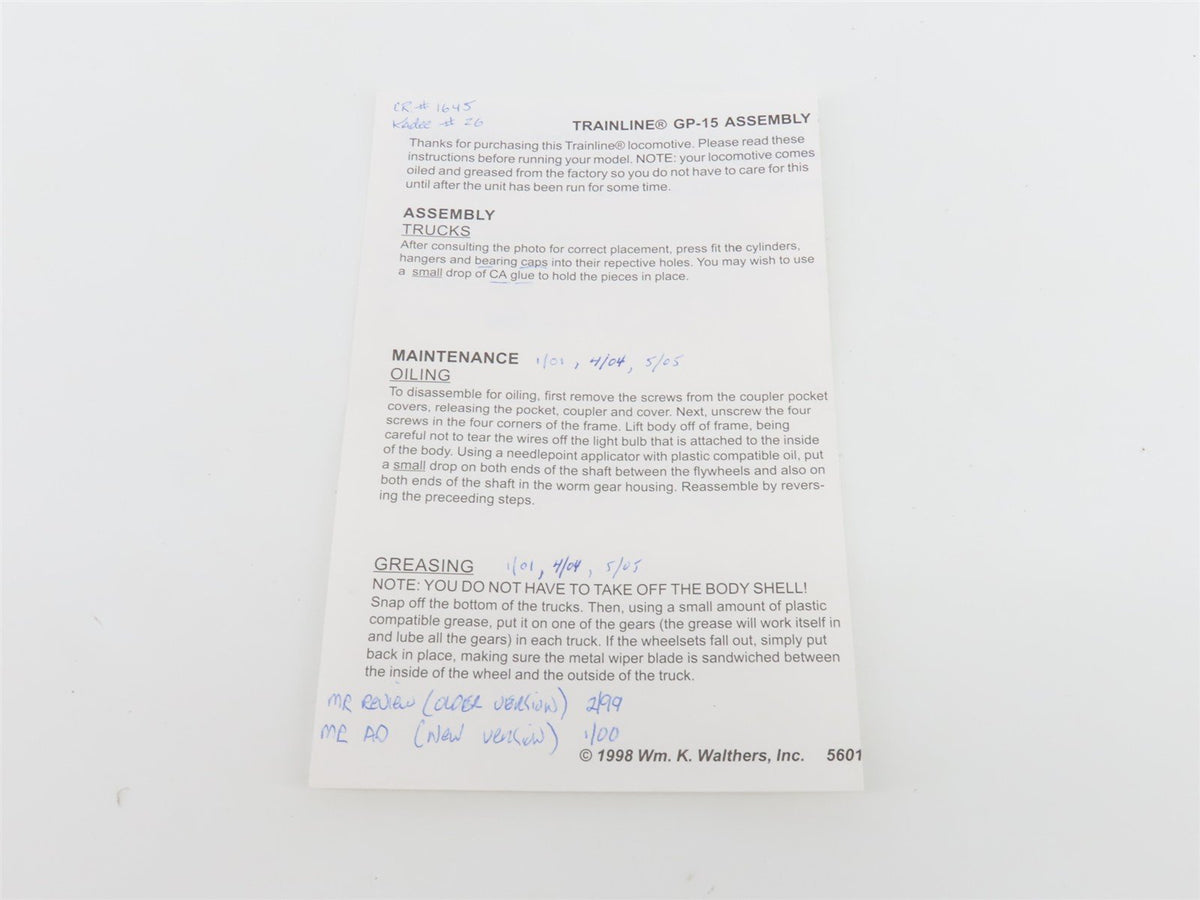 HO Scale Walthers Trainline 931-366 CR Conrail GP15 Diesel Loco #1645 Weathered