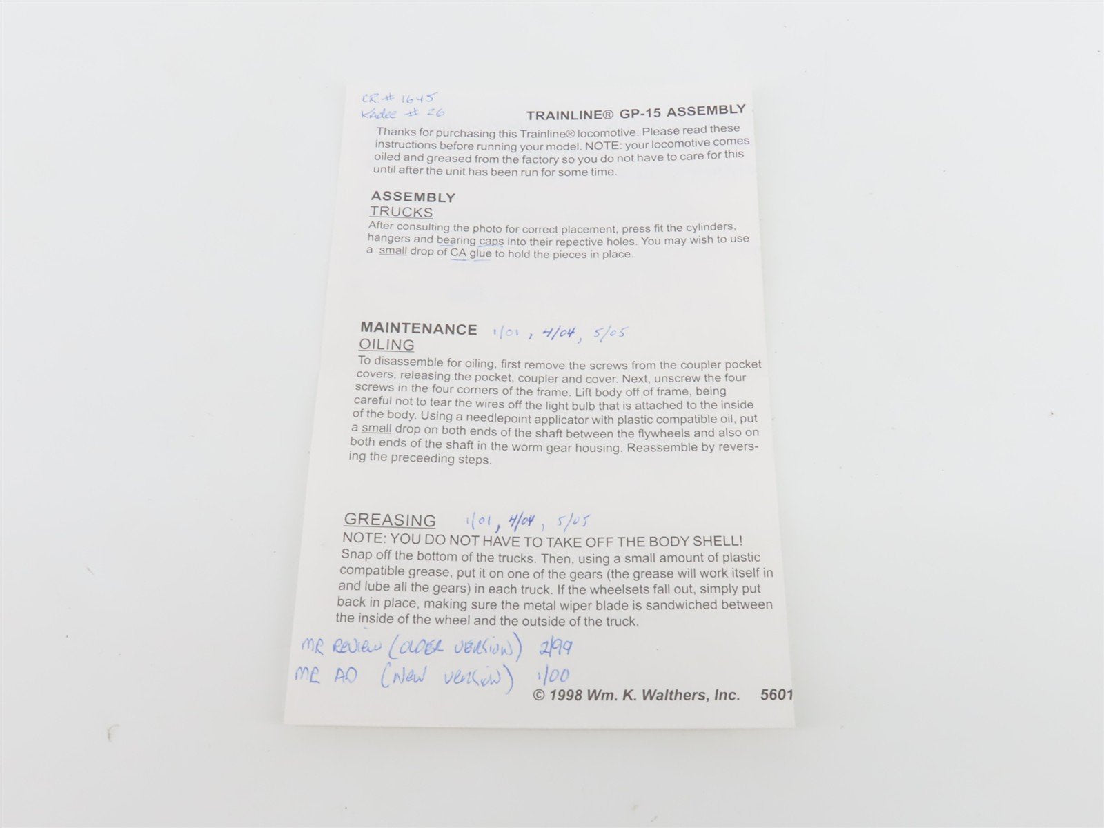 HO Scale Walthers Trainline 931-366 CR Conrail GP15 Diesel Loco #1645 Weathered