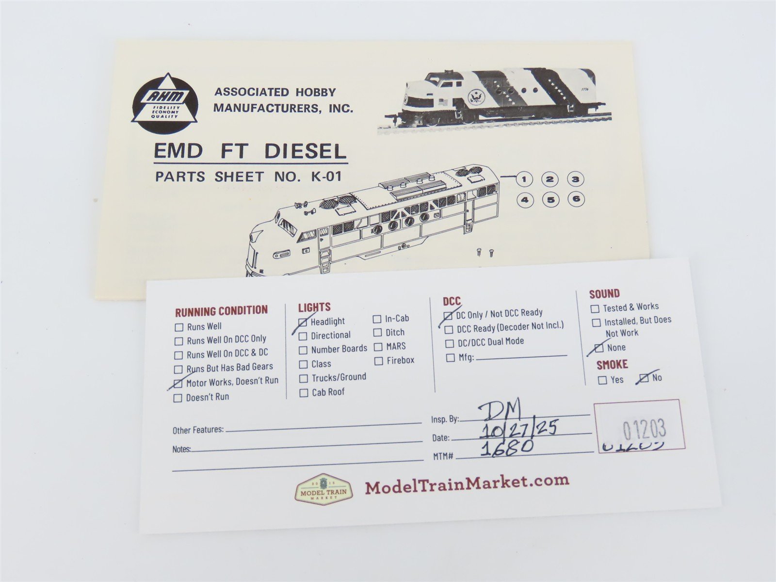 HO Scale AHM 5080D UP Union Pacific FT A Diesel Locomotive #1234