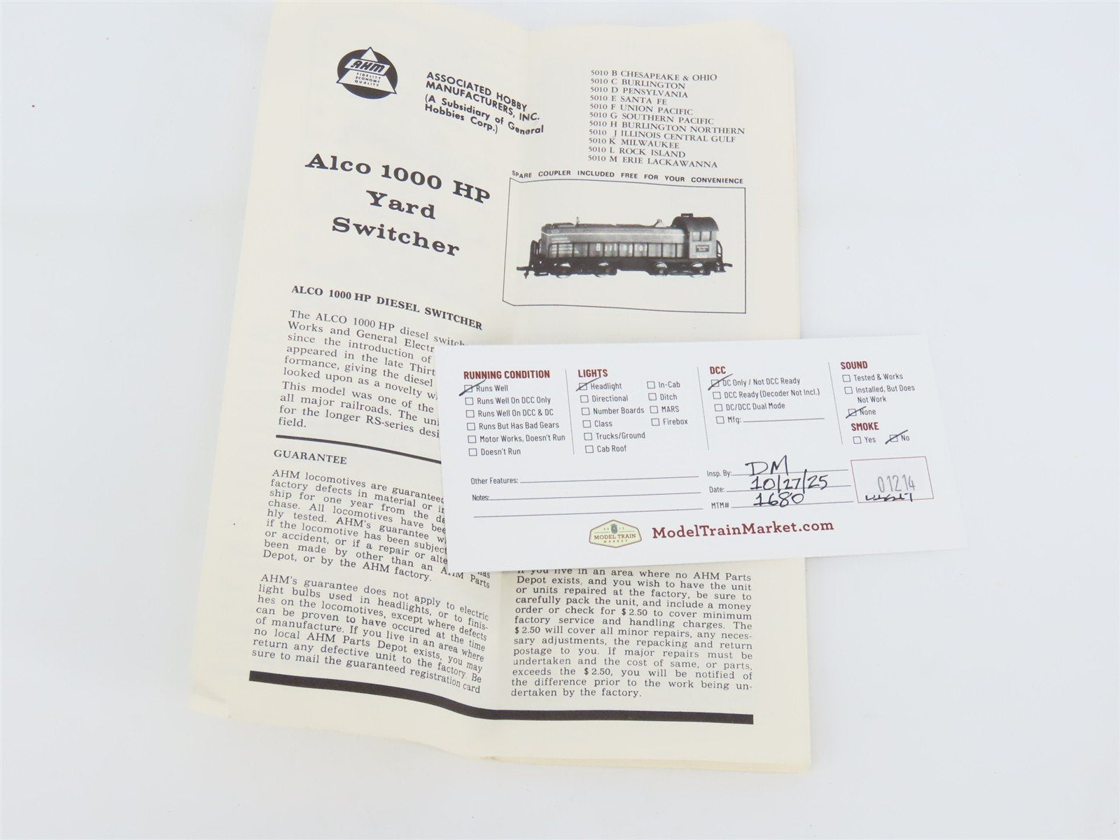 HO Scale AHM 5010L RI Rock Island Alco-1000 Diesel Locomotive #799