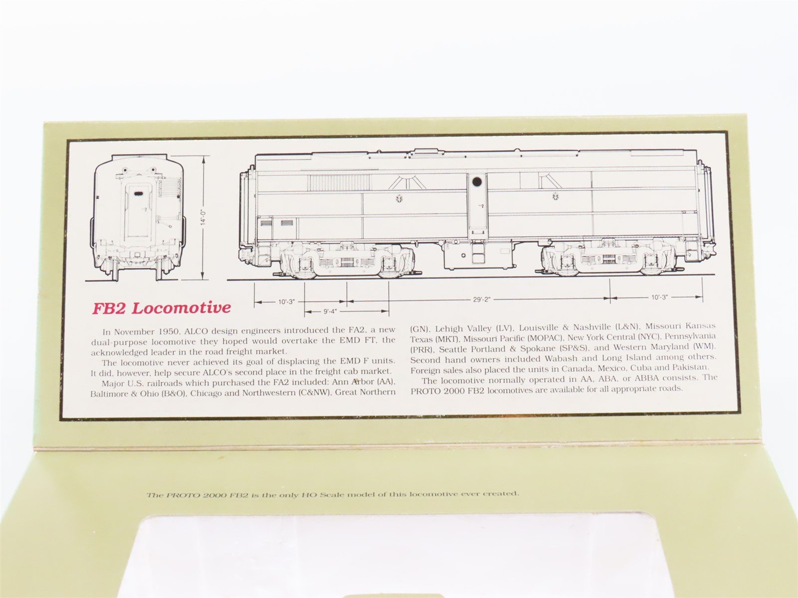 HO Scale Proto 2000 York Haven FB2 Diesel Locomotive UNPOWERED/CUSTOM