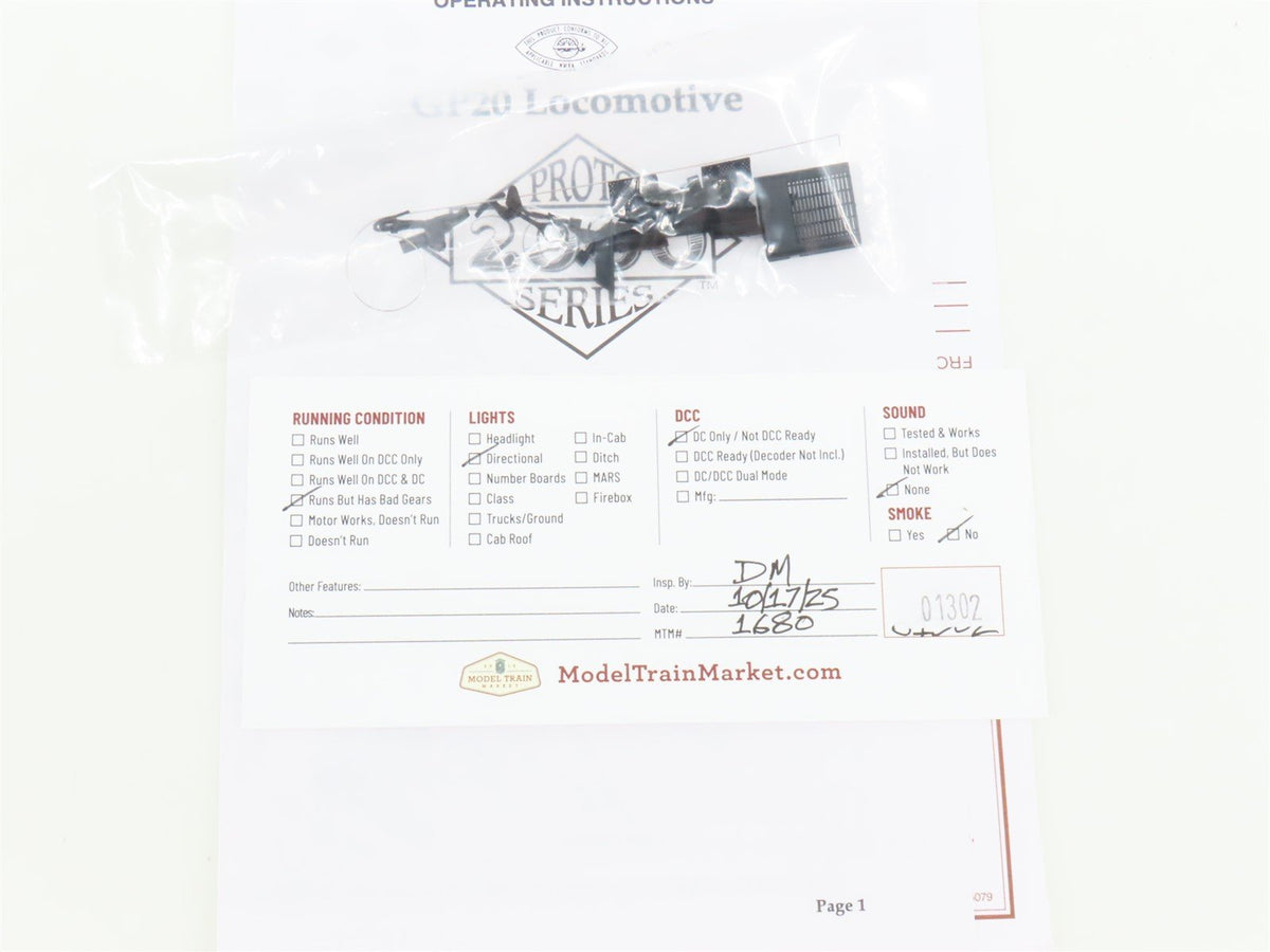 HO Scale Proto 2000 8066 NYC New York Central GP20 Diesel #6109 BAD GEARS