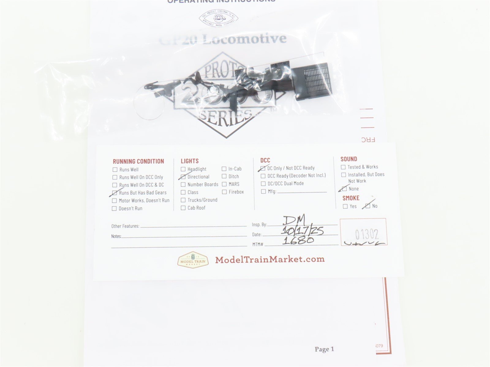 HO Scale Proto 2000 8066 NYC New York Central GP20 Diesel #6109 BAD GEARS