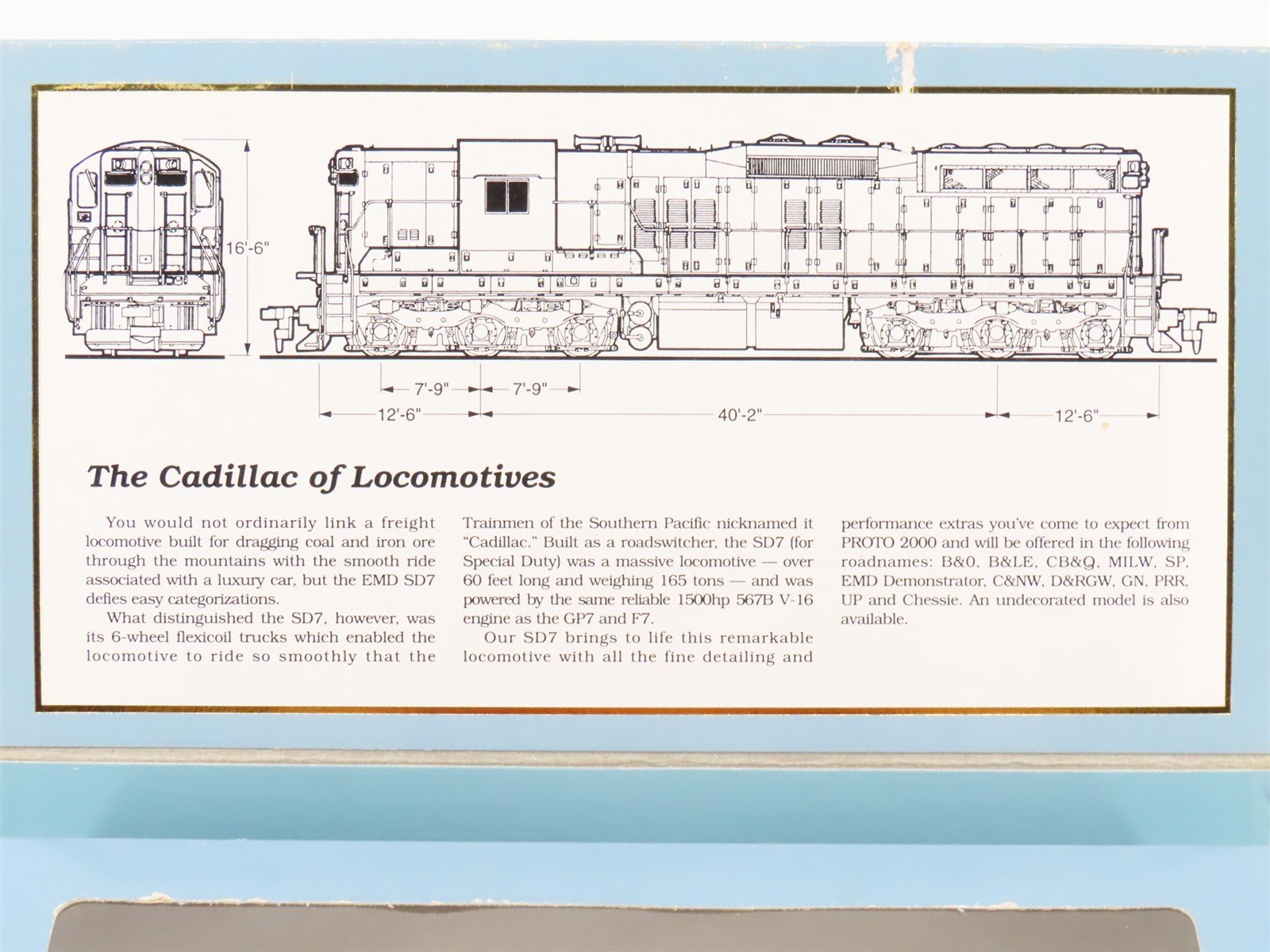 HO Scale Proto 2000 8254 EMD Demonstrator SD7 Diesel Locomotive #991
