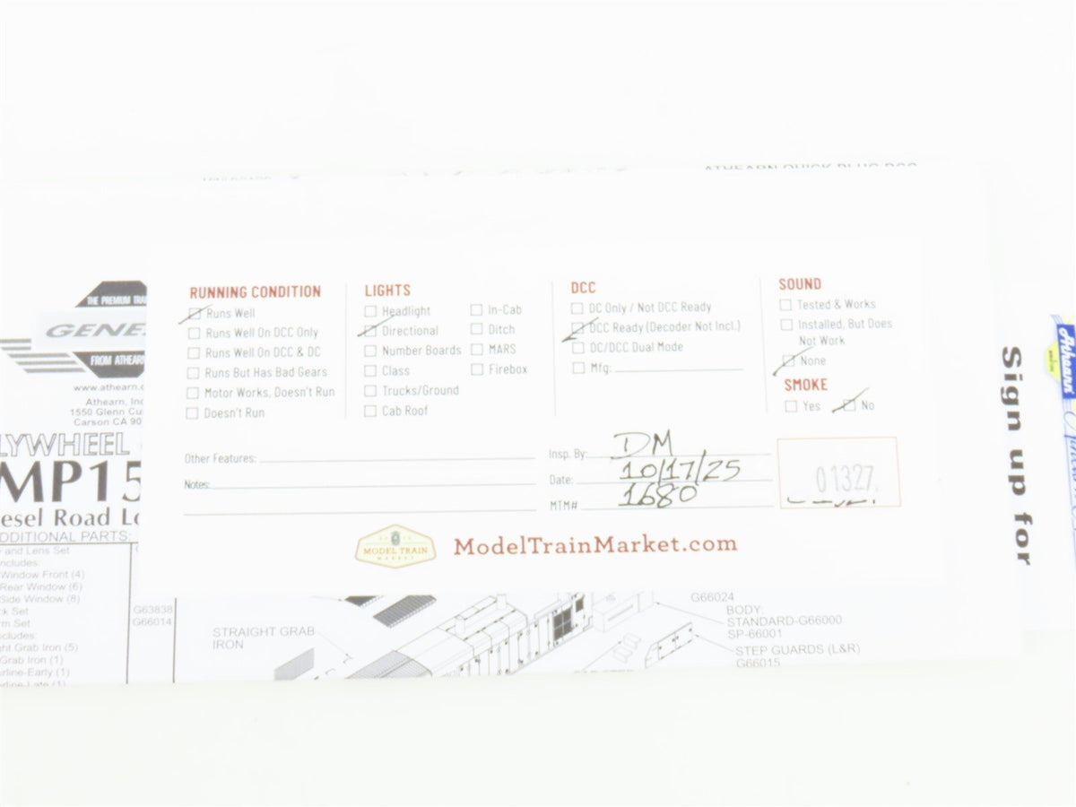 HO Scale Athearn Genesis G66096 UP Union Pacific MP15AC Diesel Locomotive #1454