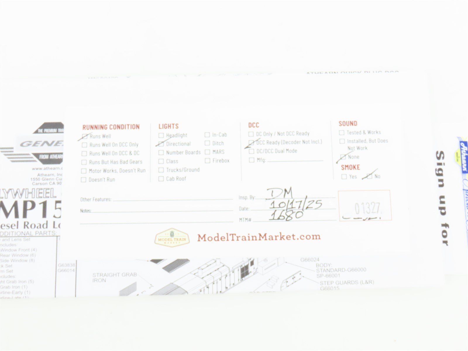 HO Scale Athearn Genesis G66096 UP Union Pacific MP15AC Diesel Locomotive #1454