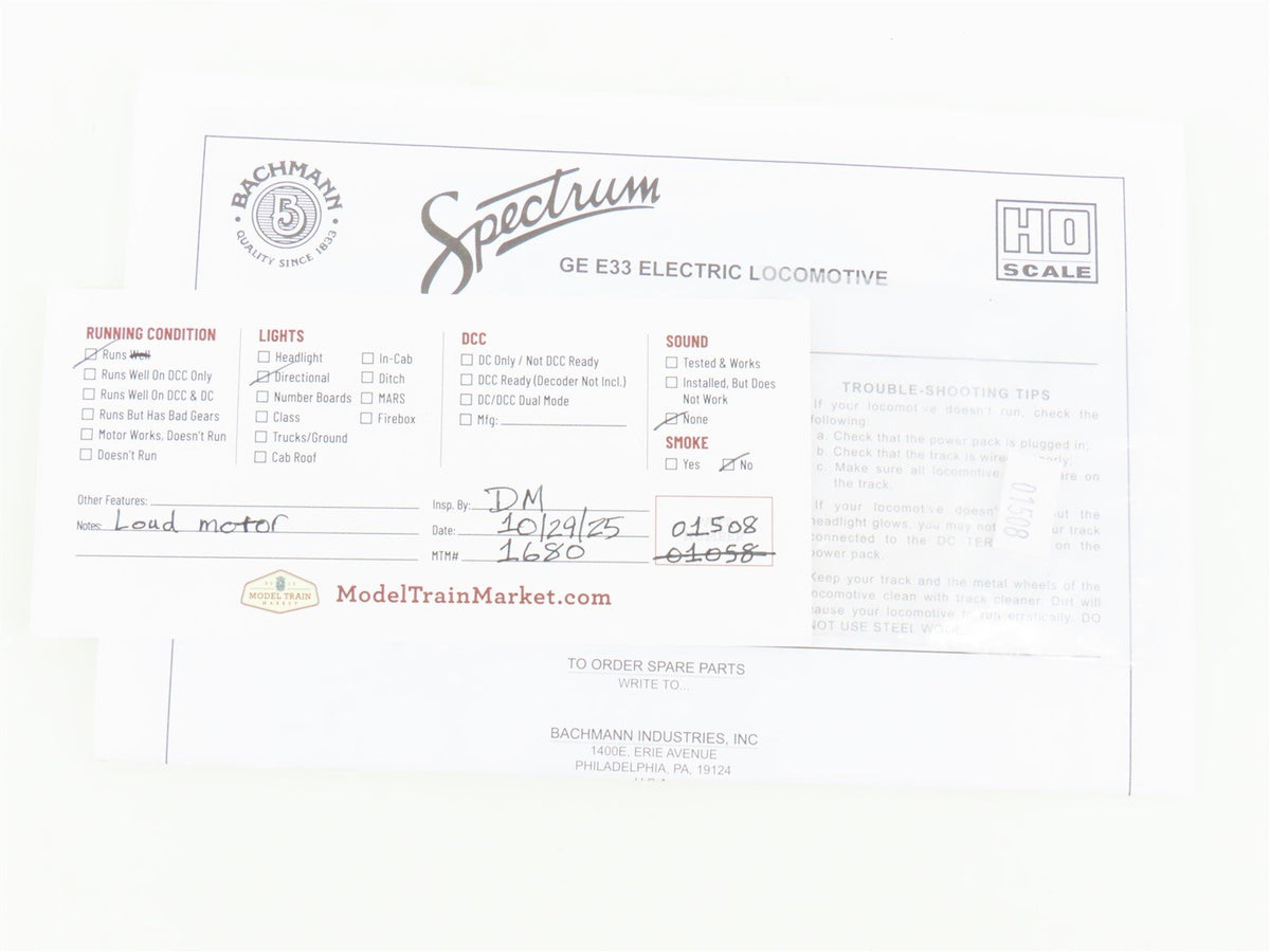 HO Scale Bachmann Spectrum 82404 NH New Haven GE E33 Electric #300 - DCC Ready