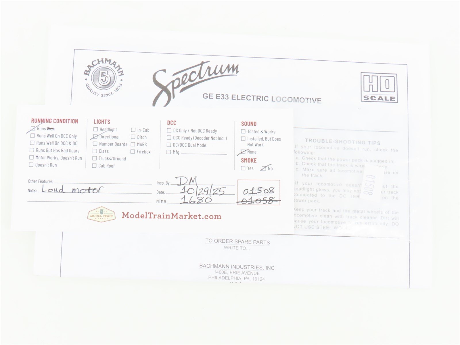 HO Scale Bachmann Spectrum 82404 NH New Haven GE E33 Electric #300 - DCC Ready