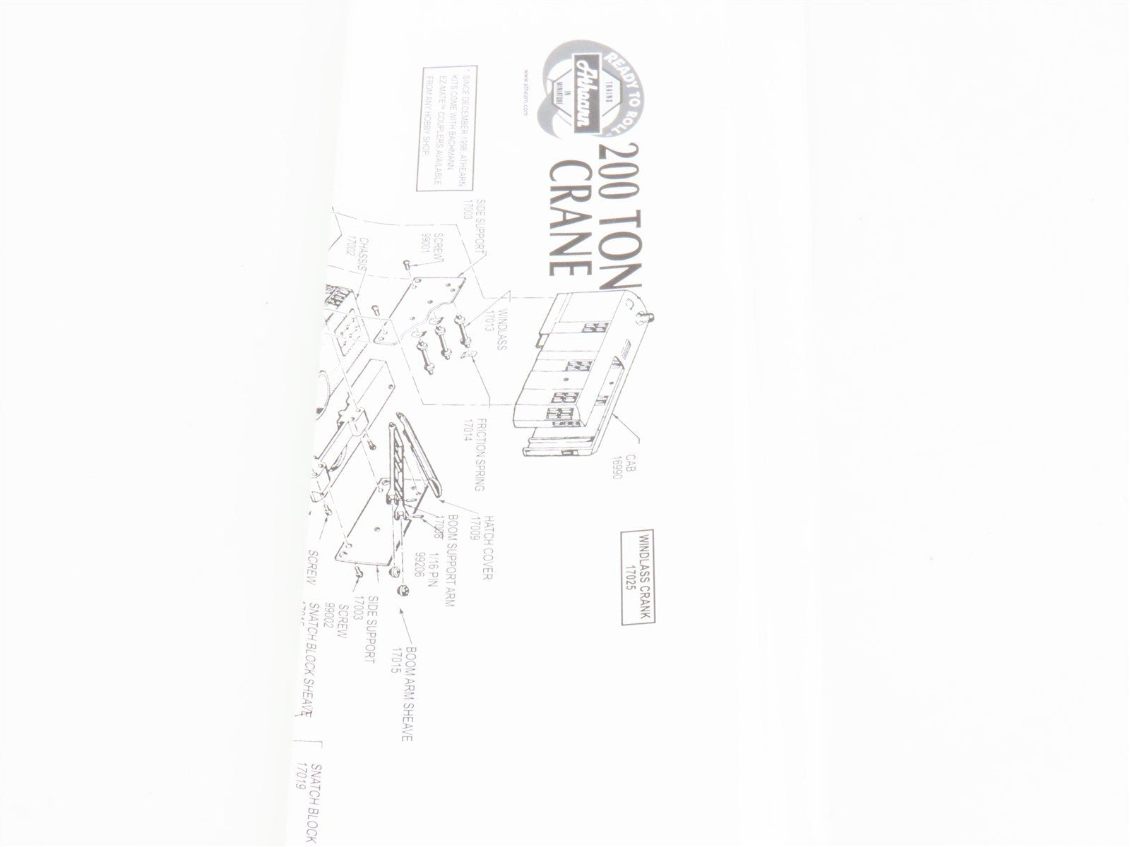 HO Scale Athearn 7530 CR Conrail 200-Ton Crane/Tender