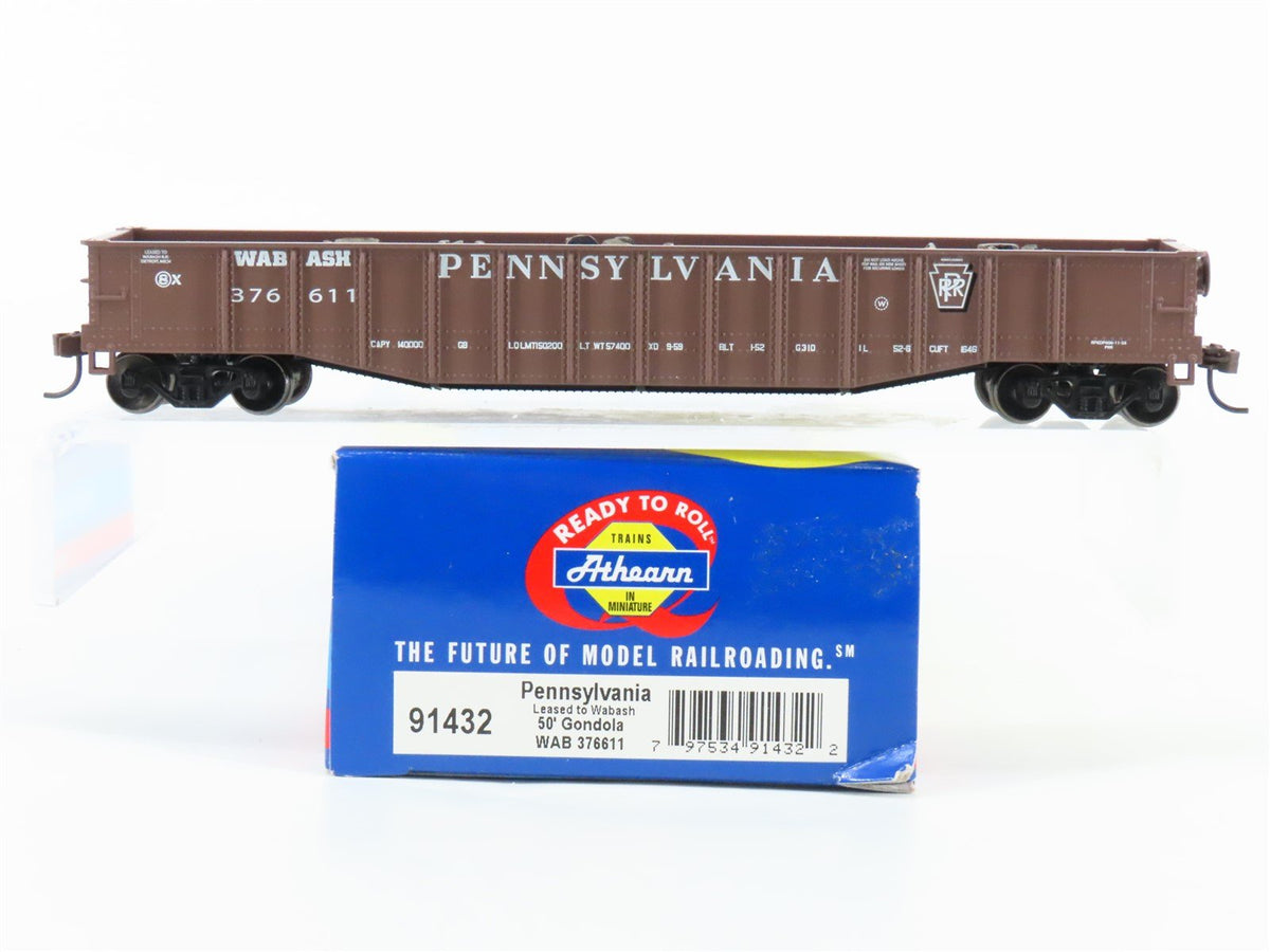 HO Athearn 91432 PRR Pennsylvania/WAB Wabash 50&#39; Gondola #376611 w/ Scrap Load