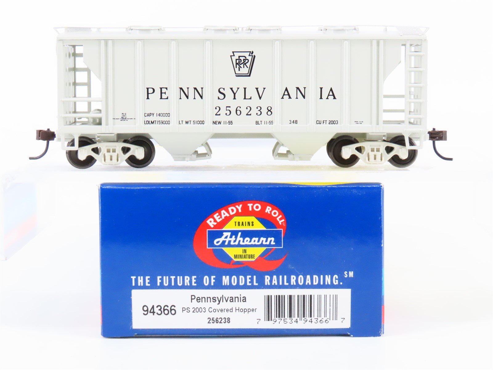 HO Scale Athearn 94366 PRR Pennsylvania 2-Bay Covered Hopper #256238
