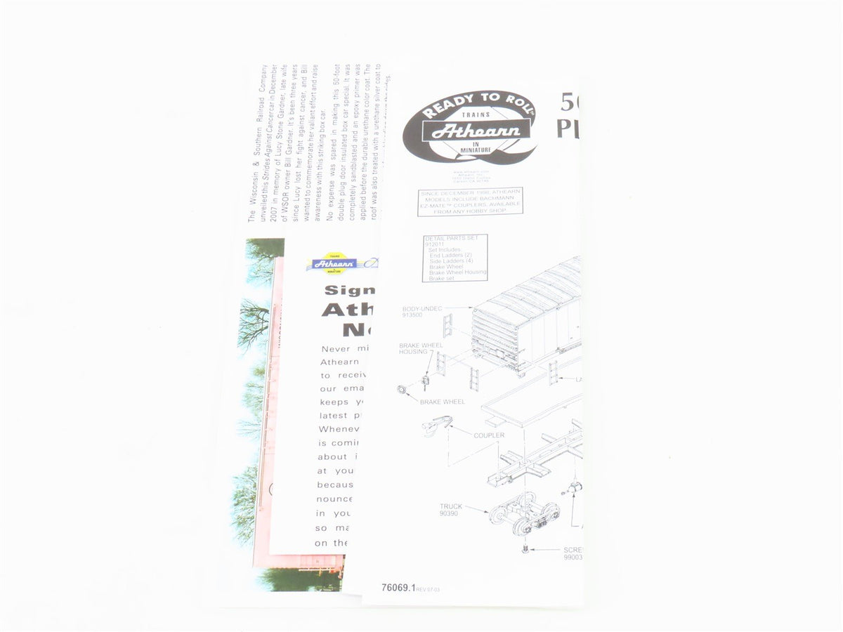 HO Scale Athearn 91287 WSOR &quot;Fight Cancer&quot; 50&#39; Double Plug Door Box Car #503196