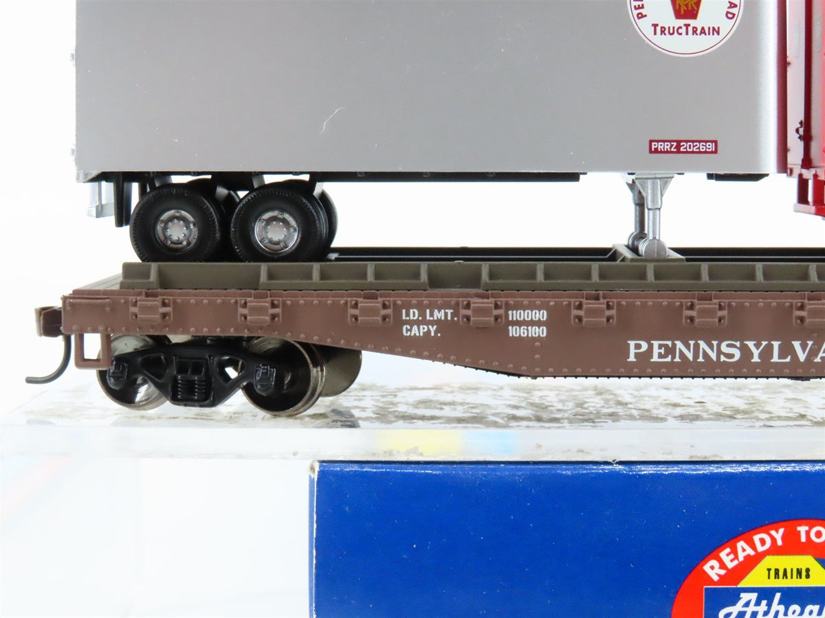 HO Scale Athearn 92353 PRR Pennsylvania 50&#39; Flat Car #475318 w/ 2 25&#39; Trailers