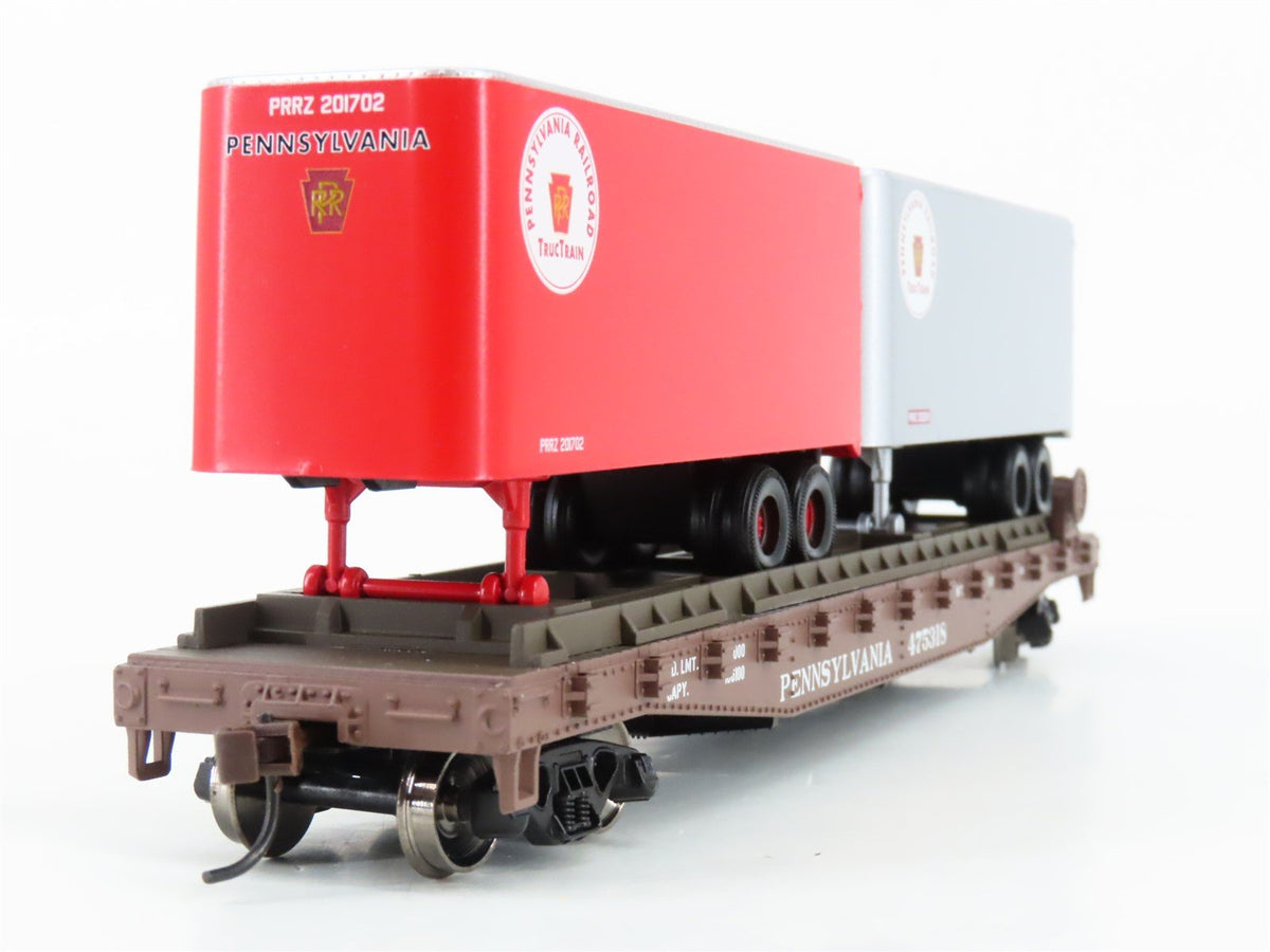 HO Scale Athearn 92353 PRR Pennsylvania 50&#39; Flat Car #475318 w/ 2 25&#39; Trailers
