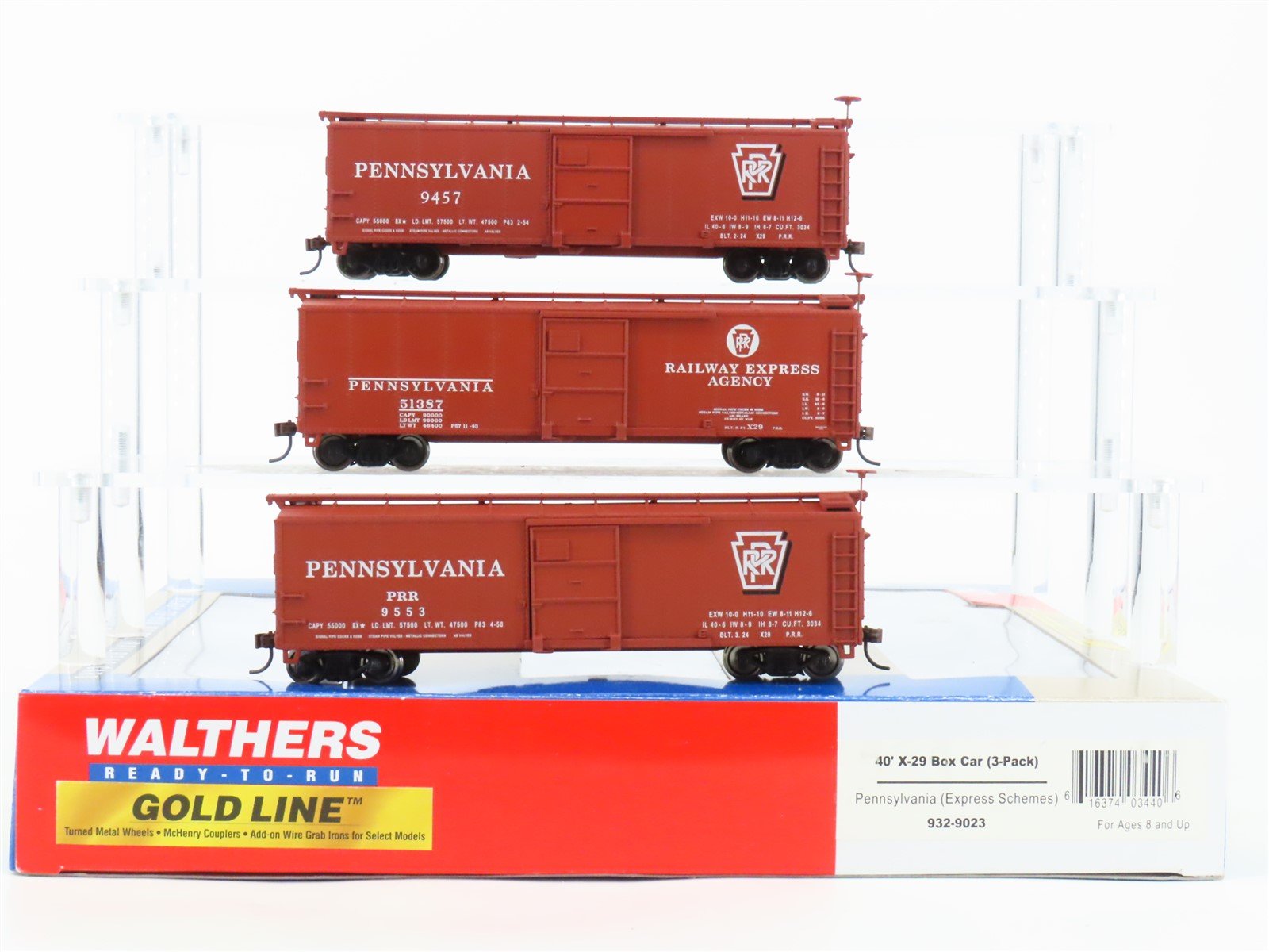 HO Walthers Gold Line 932-9023 PRR (Express Theme) 40' X-29 Box Car (3-Pack)