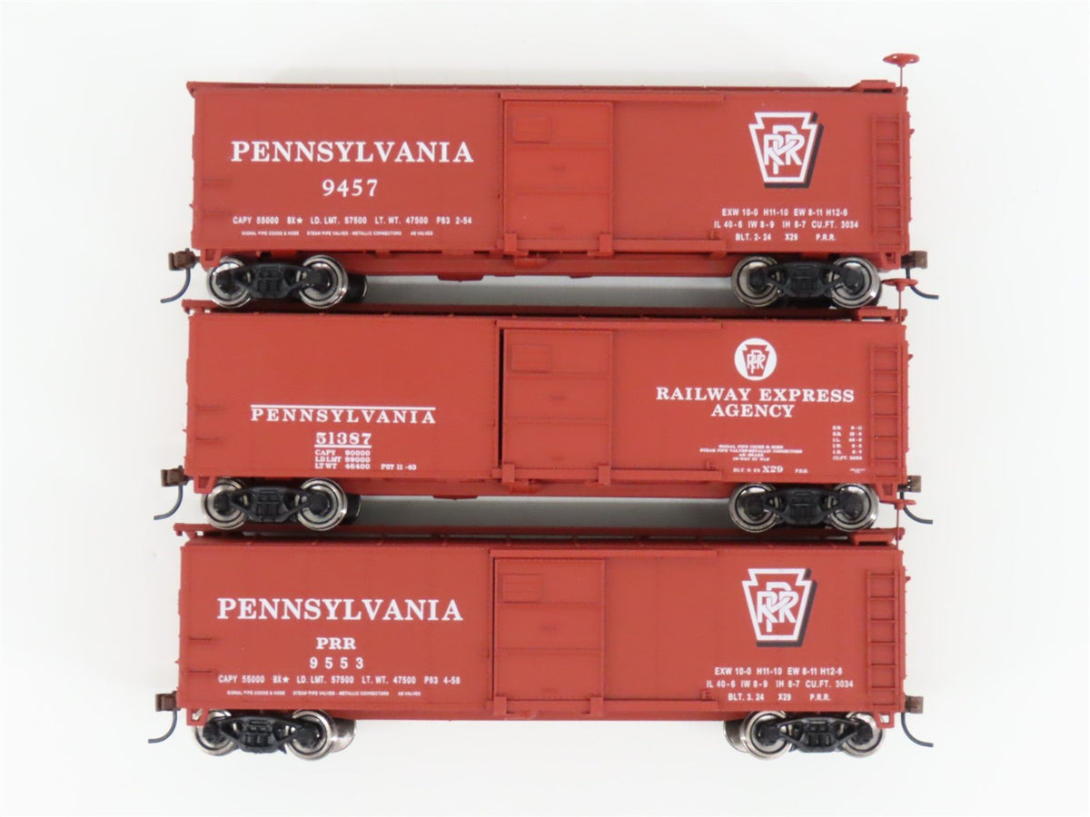 HO Walthers Gold Line 932-9023 PRR (Express Theme) 40&#39; X-29 Box Car (3-Pack)