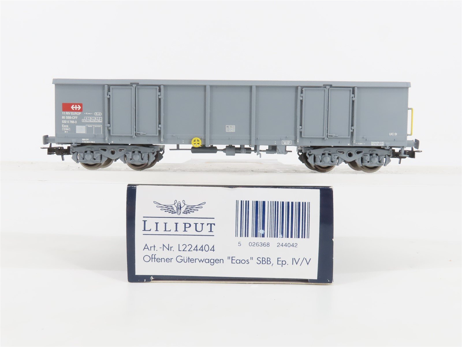 HO Scale Liliput L224404 SBB-CFF Eaos Operating Side Doors Open Freight Wagon