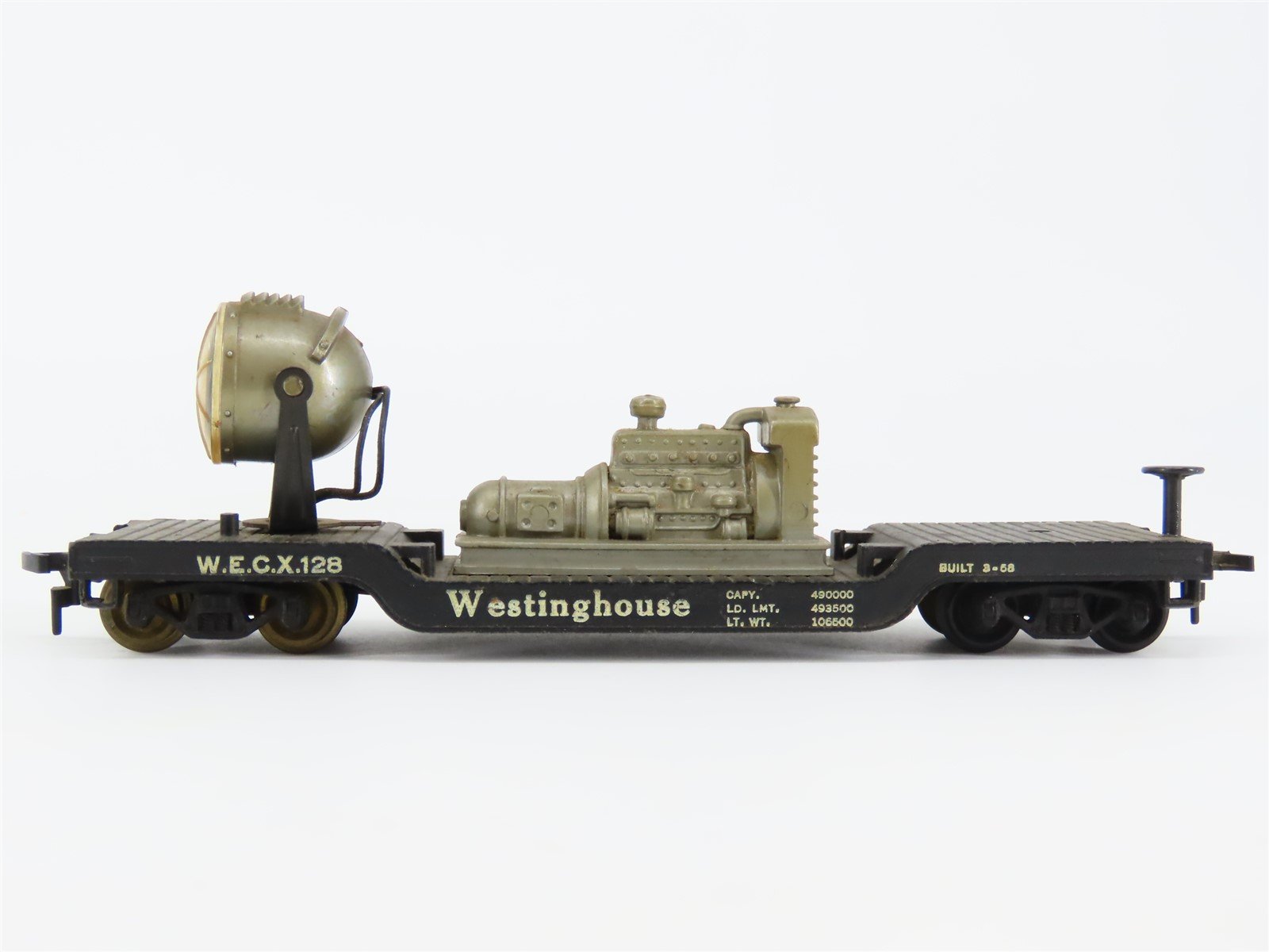 HO Scale Marx 6118 WECX Westinghouse 40' Depressed Center Flat Car #128 - CUSTOM