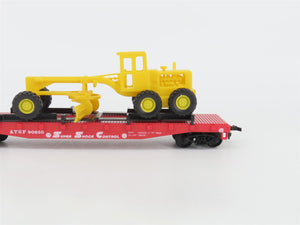 HO Scale AHM 11101 ATSF Santa Fe 51' Flat Car #90850 w/ Road Grader & Cargo Dock