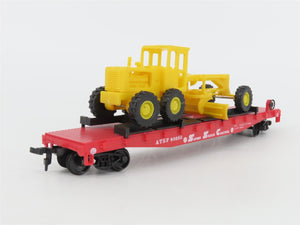 HO Scale AHM 11101 ATSF Santa Fe 51' Flat Car #90850 w/ Road Grader & Cargo Dock
