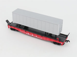 HO Scale AHM 11103 ATSF Santa Fe Flat Car #90850 w/ Falcon Trailer & Cargo Dock