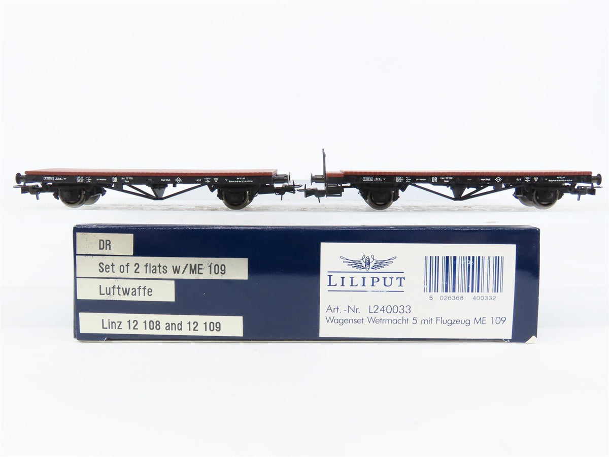 HO Scale Liliput L240033 DR German 2-Unit Flat Cars w/ ME109 Aircraft Load