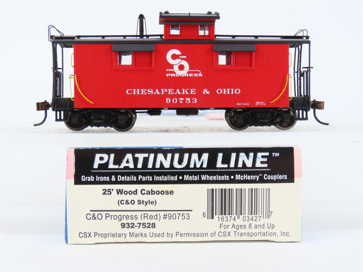 HO Scale Walthers Platinum Line 932-7528 C&amp;O Progress 25&#39; Wood Caboose #90753