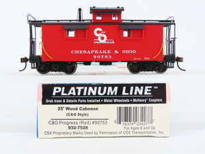 HO Scale Walthers Platinum Line 932-7528 C&O Progress 25' Wood Caboose #90753