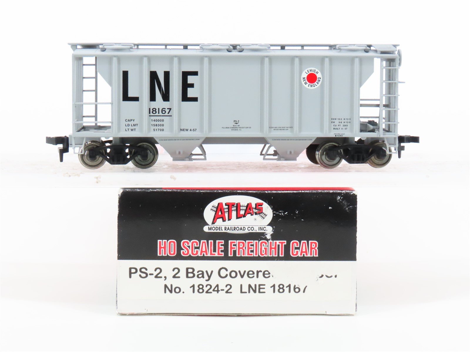 HO Scale Atlas 1824-2 LNE Lehigh New England 2-Bay Covered Hopper #18167