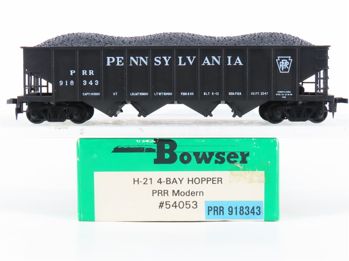 HO Scale Bowser 54053 PRR Pennsylvania Railroad 4-Bay Hopper #918343 w/ Load