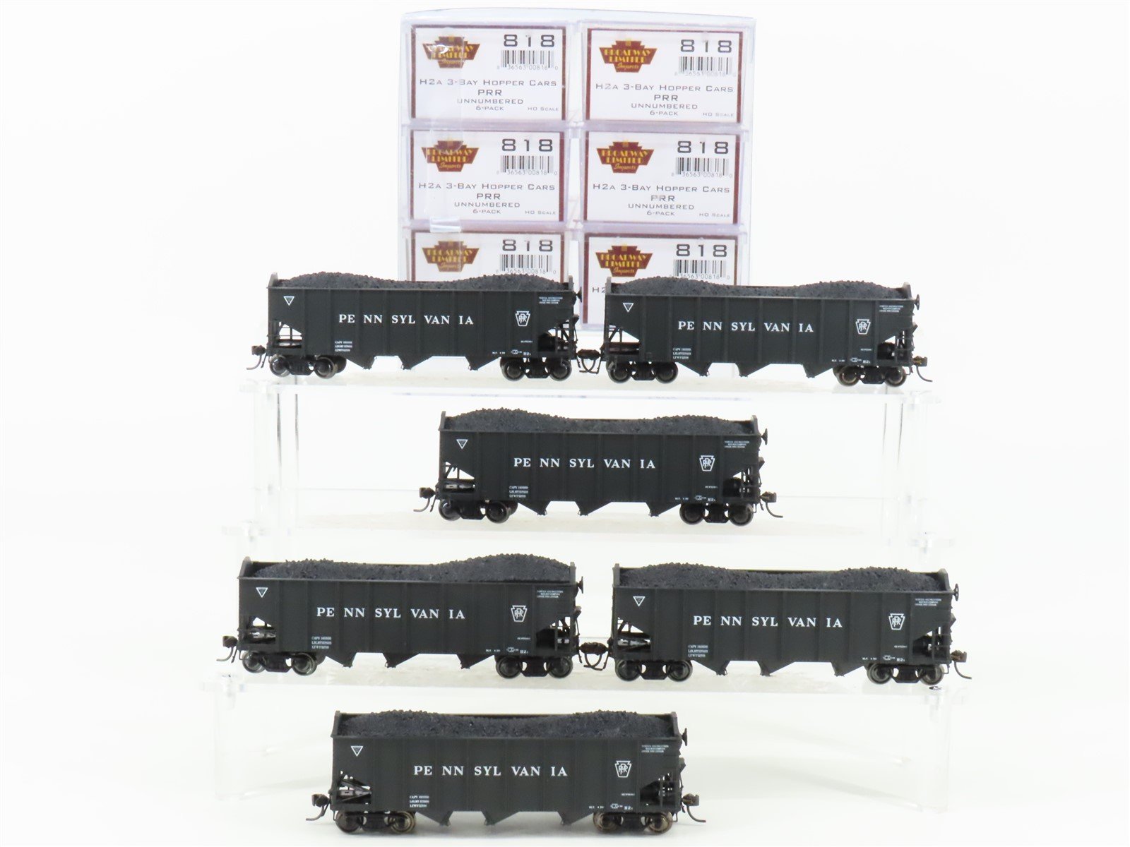HO Scale Broadway Limited Imports 818 PRR Pennsylvania 3-Bay Hopper 6-Pack