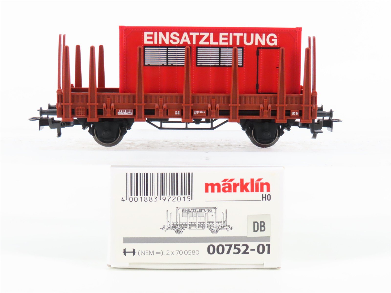 HO Scale Marklin 00752-01 DB Deutsche Bahn Flat Car w/ Einsatzleitung Container