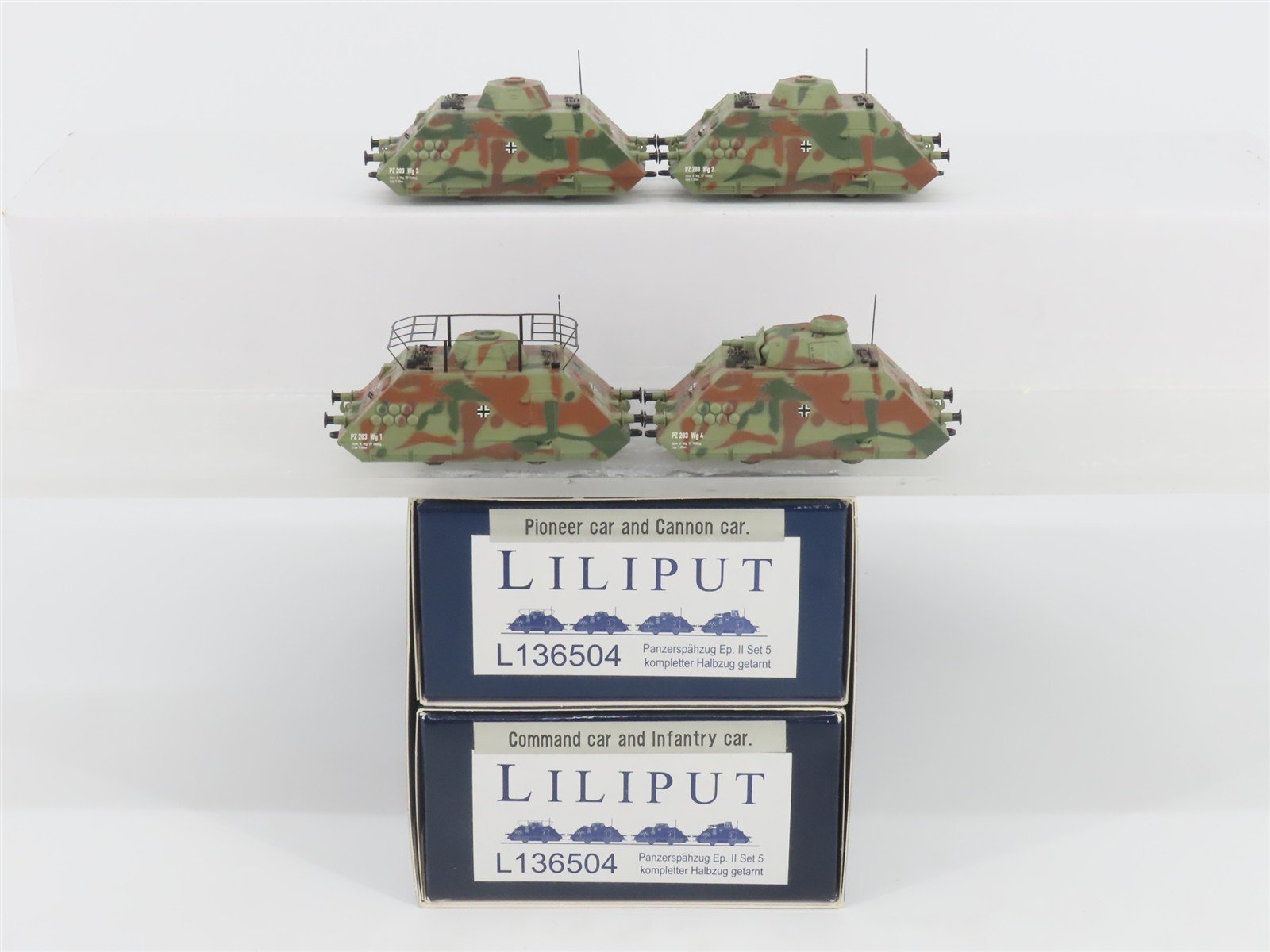 HO Liliput L136504 Pioneer Car, Cannon Car, Command Car & Infantry Car Set of 4