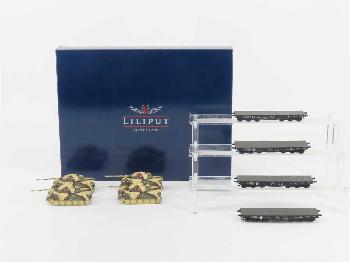 HO Liliput L240023 DR Deutsche Reichsbahn Flat Cars w/ Military Tanks Set of 4