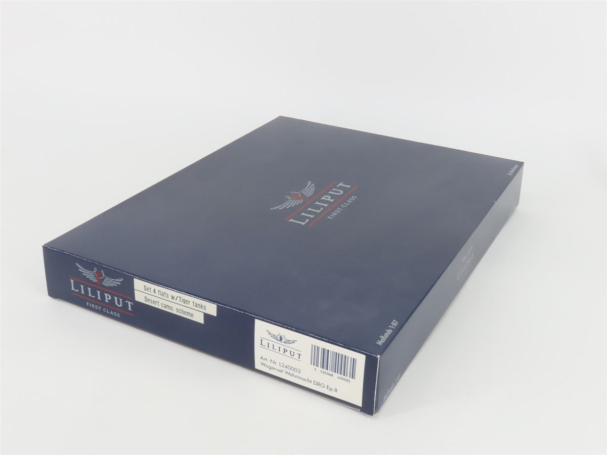 HO Liliput L240003 DR Deutsche Reichsbahn Flat Cars w/ Tiger Tanks Set of 4