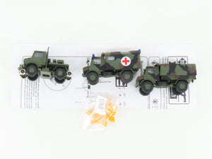 HO Scale Roco Minitanks 825 Flat Car w/ 3 Military Vehicles
