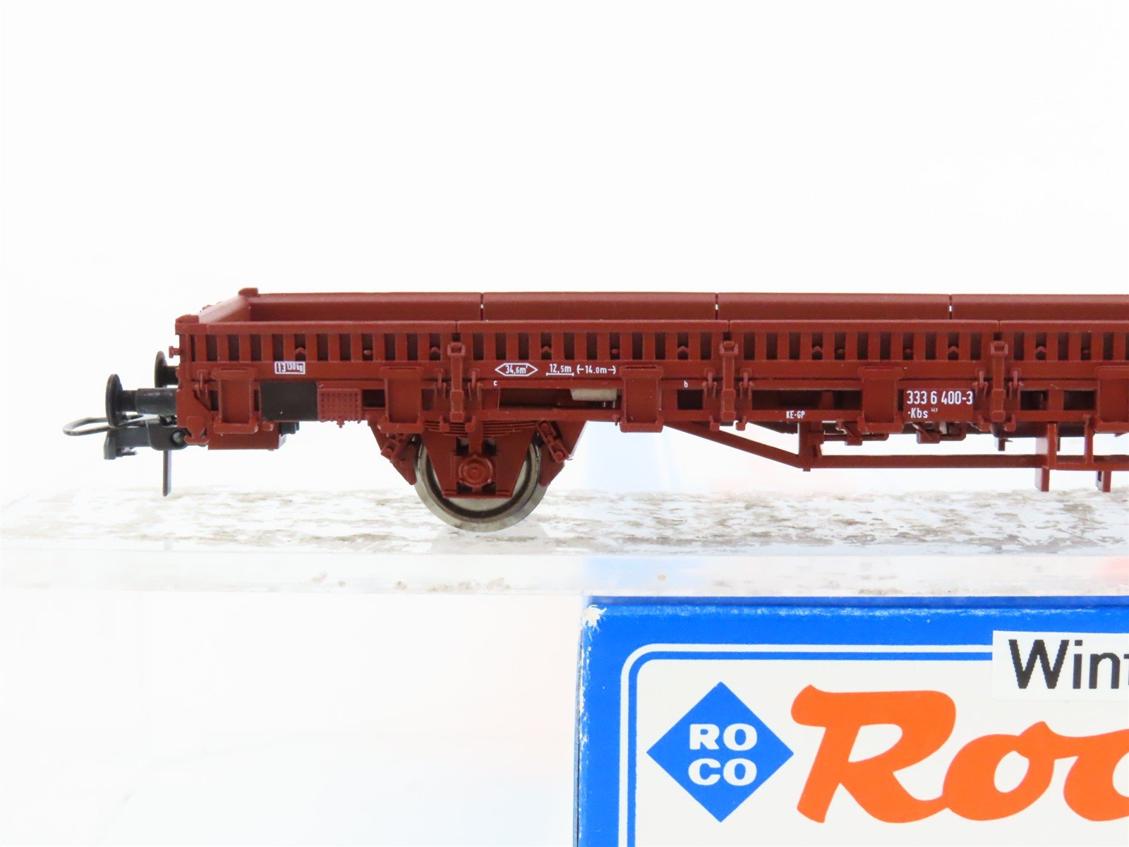 HO Scale Roco 47399 DB Deutsche Bahn Flat Car w/ Winter Camo Military Vehicle