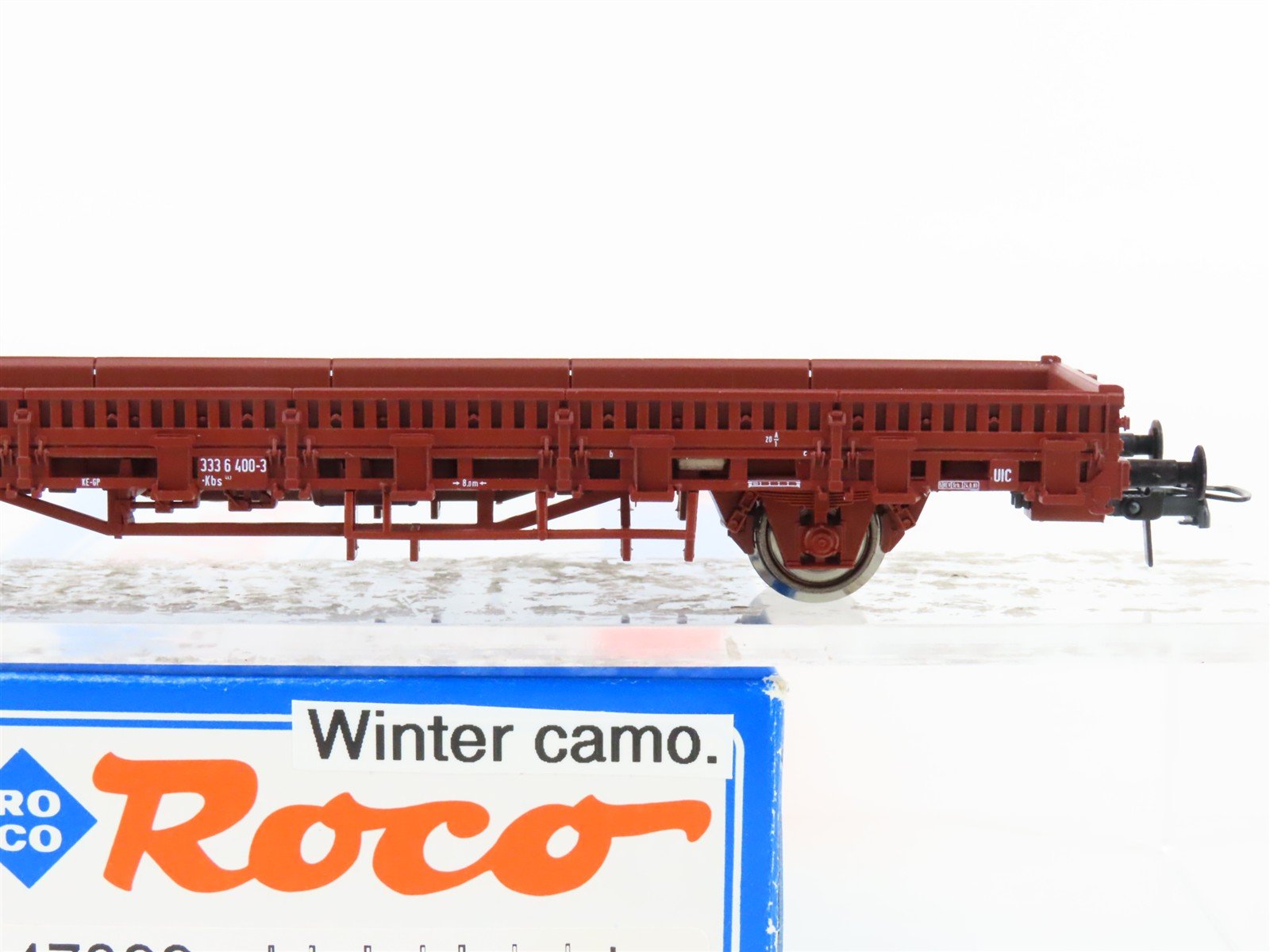 HO Scale Roco 47399 DB Deutsche Bahn Flat Car w/ Winter Camo Military Vehicle