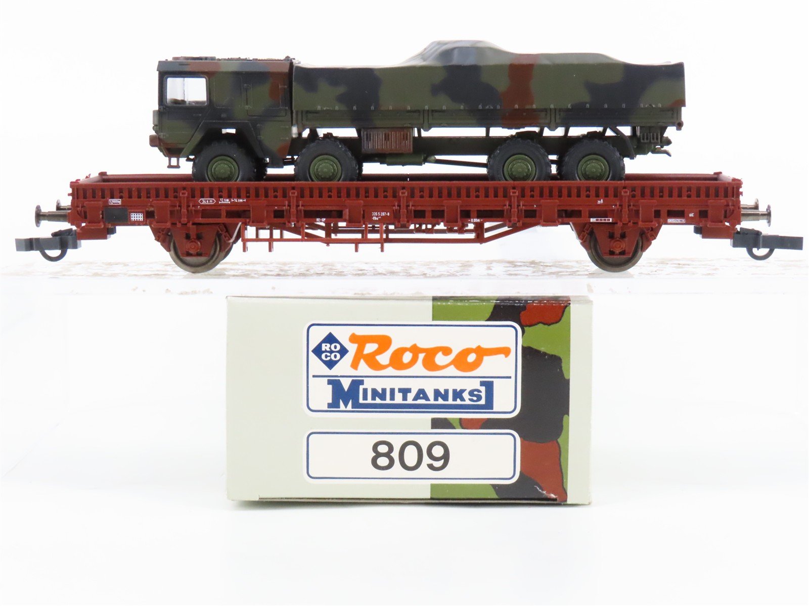 HO Scale Roco Minitanks 809 Kbs Flat Car w/ Military Vehicle